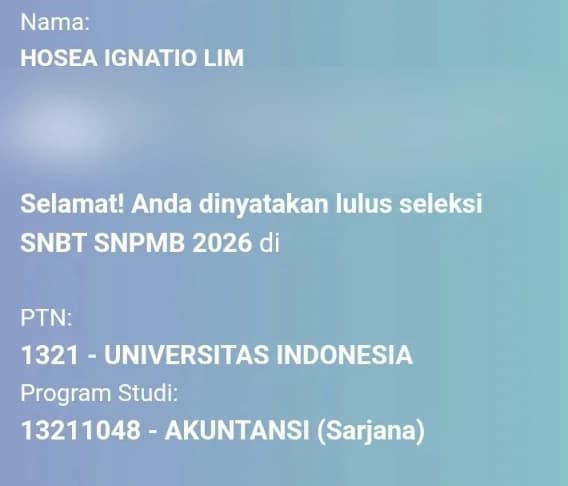 Bukti kelulusan SNBT Hosea Ignatio Lim