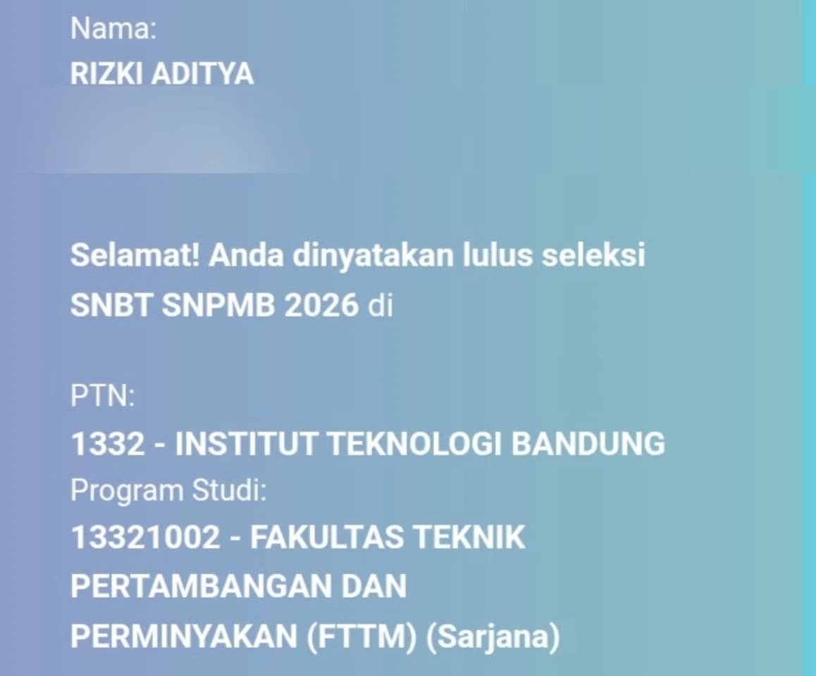 Bukti kelulusan SNBT Rizki Aditya